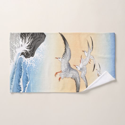 Fünf Möwen über dem turbulenten Meer - Ohara Koson Handtuch (Handtuch)
