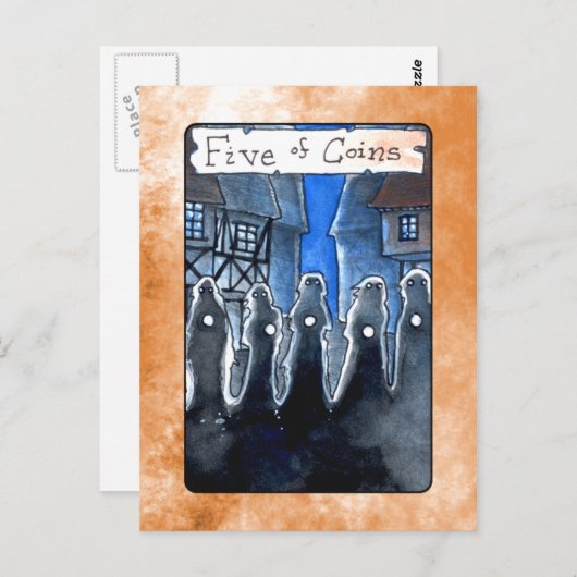 Fünf Münzen Postkarte (Vorne/Hinten)