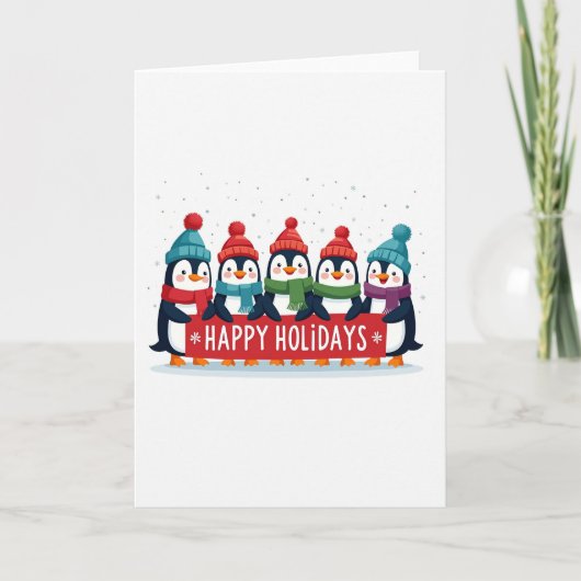 Fünf Niedliche Pinguine Happy Holidays Banner Card Karte (Vorderseite)