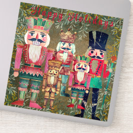 Fünf Nutcrackers Happy Holidays farbenfroh Aufkleber