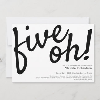 Fünf Oh Minimalistisch 50. Geburtstag Schwarz-weiß Einladung