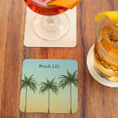 Fünf Palmen in einer Reihe, Strandleben          Rechteckiger Pappuntersetzer