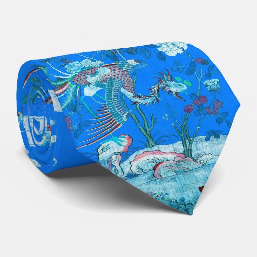 Fünf Phönix aus Garden, chinesischer Blauer Blüte Krawatte (Gerollt)