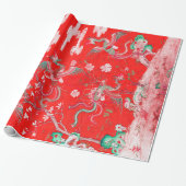 Fünf Phönixe im Garten Chinesisch-Rot-Blumenmuster Geschenkpapier (Ungerollt)