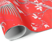 Fünf Phönixe im Garten Chinesisch-Rot-Blumenmuster Geschenkpapier (Rolleneckpunkt)