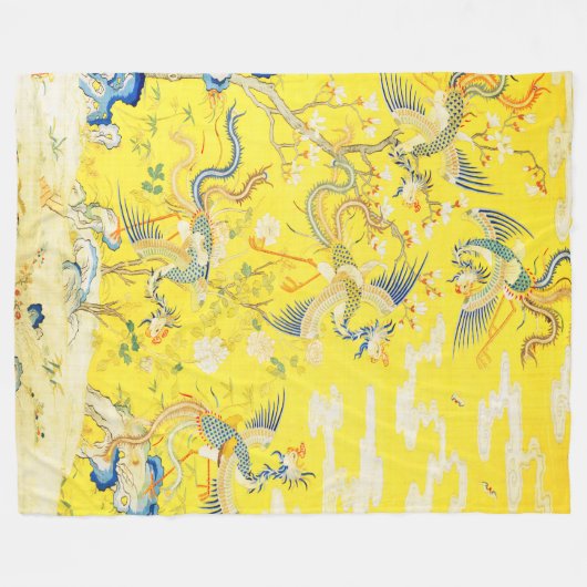 Fünf Phönixe in Gartenchinesischer Gelbblüte Fleecedecke (Vorderseite (Horizontal))
