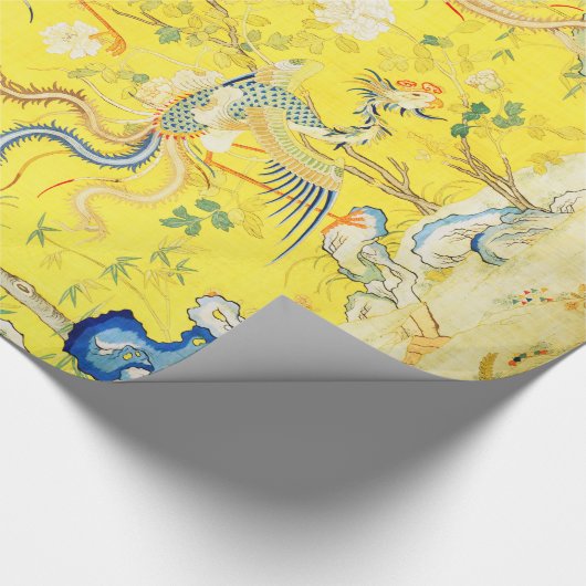 Fünf Phönixe in Gartenchinesischer Gelbblüte Geschenkpapier (Ecke)