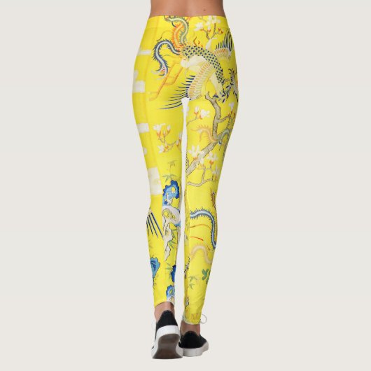 Fünf Phönixe in Gartenchinesischer Gelbblüte Leggings (Rückseite)