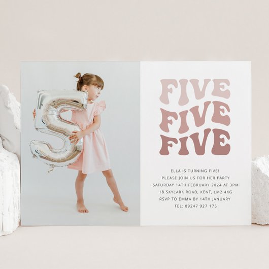 Fünf Retro Blush Landschaft Foto Einladung