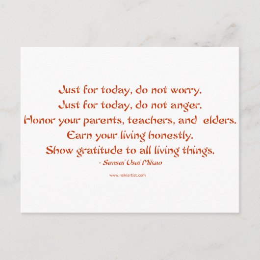 Fünf Rezepte von Reiki: Worte zum Leben durch Postkarte (Vorderseite)