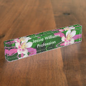 Fünf rosa Blume Namensplakette (Seite)