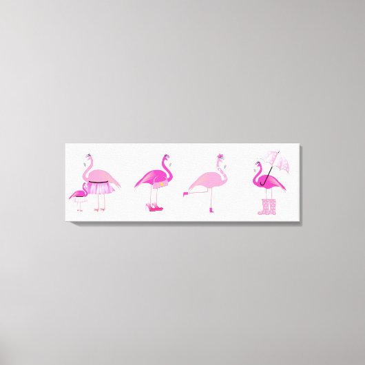 Fünf rosa Flamingos - Wrapped Canvas Leinwanddruck (Vorderseite)