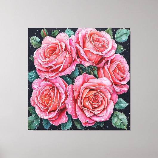 Fünf rosa Rosen Leinwanddruck (Vorderseite)