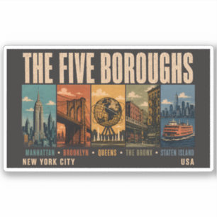 Fünf Stadtbezirke New York City NYC Illustration R Aufkleber