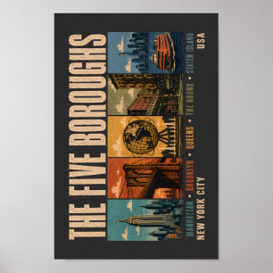 Fünf Stadtbezirke New York City NYC Illustration R Poster