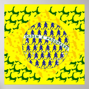 Fünf-Sternefußballspielerflagge von Brasilien Poster