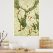 Fünf Storchen auf einer Wiese Poster (Küche)