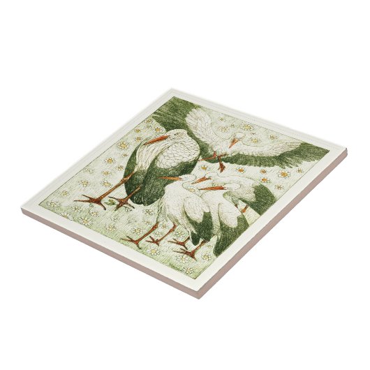 Fünf Storchen in einer Viktorianischen Kunst der W Fliese (Seite)