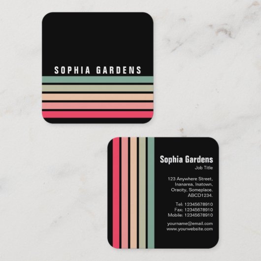 Fünf Streifen - Farben 01 - Schwarz Quadratische Visitenkarte (Vorne/Hinten)