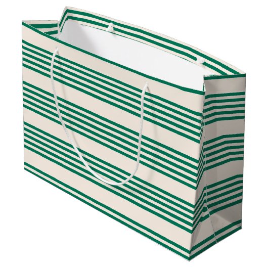 Fünf Streifen, grün und beige Große Geschenktüte (Rückseite Schrägansicht)