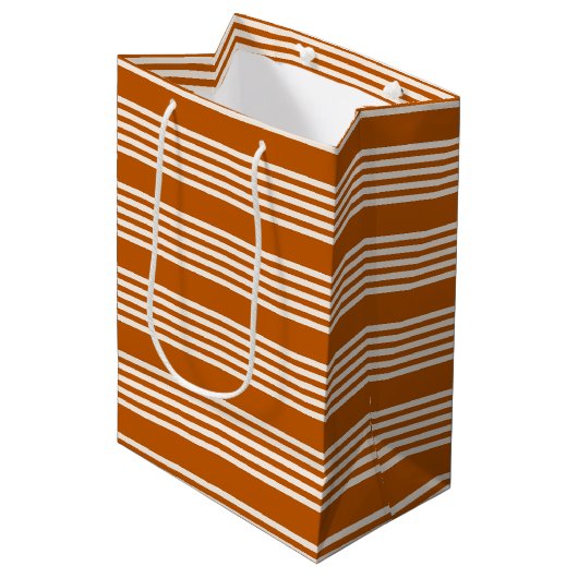 Fünf Streifen in Beige und Orange Mittlere Geschenktüte (Vorderseite Schrägansicht)