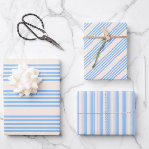 Fünf Streifen in Blau und Beige Geschenkpapier Set