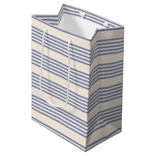 Fünf Streifen in Blau und Beige Mittlere Geschenktüte