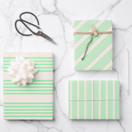 Fünf Streifen in grün und beige Geschenkpapier Set (Vorderseite)