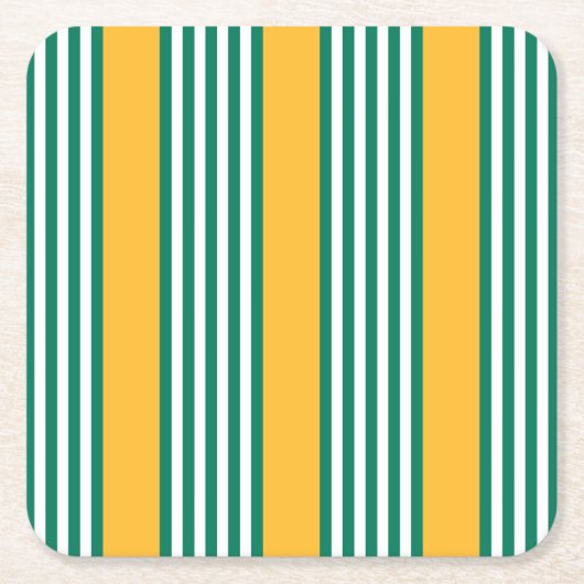 Fünf Streifen in grün und weiß, gelb Rechteckiger Pappuntersetzer (Vorderseite)