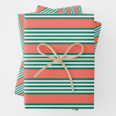 Fünf Streifen in grün und weiß mit Korallen Geschenkpapier Set (Beispiel)