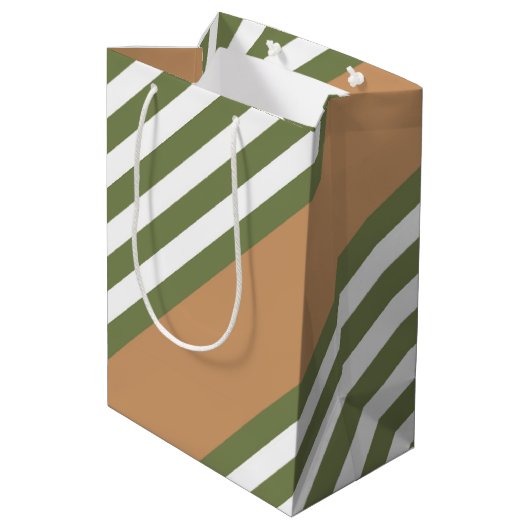 Fünf Streifen mit hellgrün und weiß Mittlere Geschenktüte (Rückseite Schrägansicht)