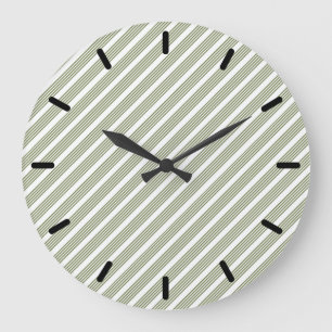 Fünf-Streifen-Muster für Olivgrün und Weiß Große Wanduhr