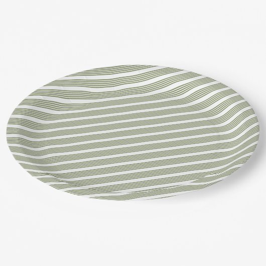 Fünf-Streifen-Muster für Olivgrün und Weiß Pappteller (Schrägansicht)