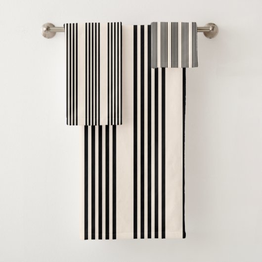 Fünf Streifen schwarz und beige Badhandtuch Set (Insitu)