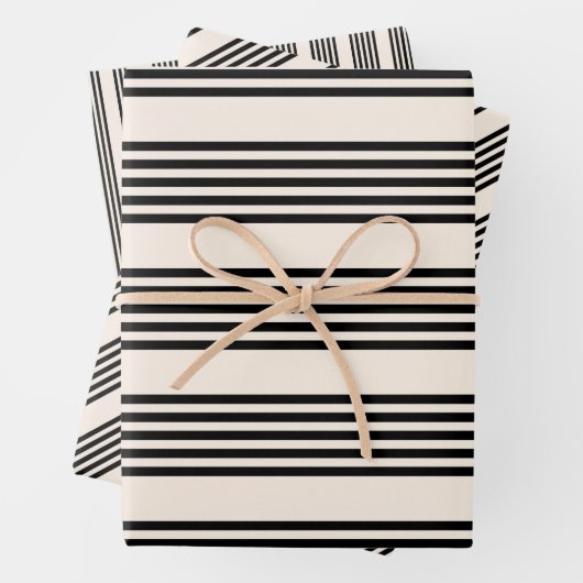 Fünf Streifen schwarz und beige Geschenkpapier Set (Beispiel)