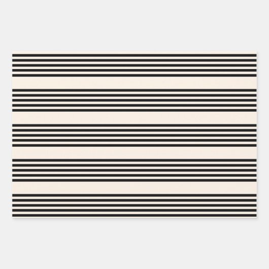 Fünf Streifen schwarz und beige Geschenkpapier Set (Vorderseite)