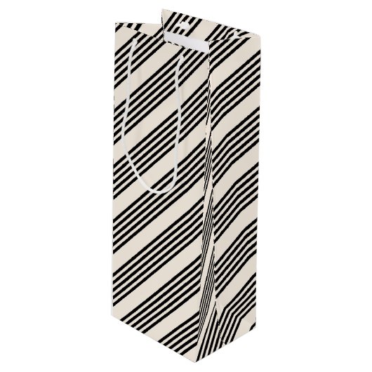 Fünf Streifen schwarz und beige Geschenktüte Für Weinflaschen (Vorderseite Schrägansicht)