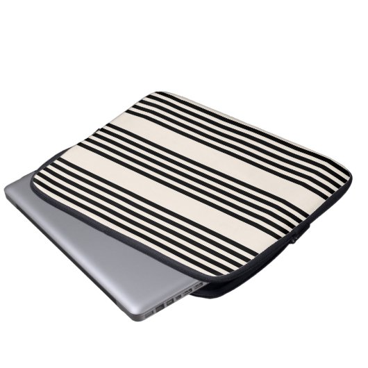 Fünf Streifen schwarz und beige Laptopschutzhülle (Vorne Knopf)
