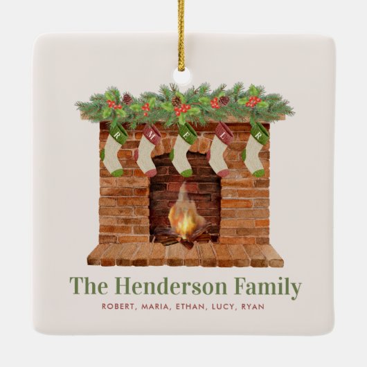 Fünf Strumpf Weihnachtsfamilie Keramikornament (Rückseite)