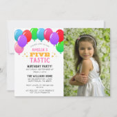 FÜNF tastische 5. Geburtstag Ballon Pink Foto Einladung (Vorderseite)