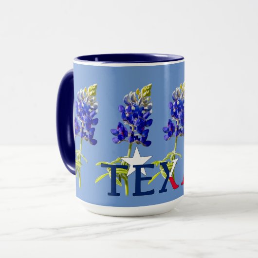 Fünf Texas Bluebonnet-Blume zur blauen Tasse (Vorderseite Links)