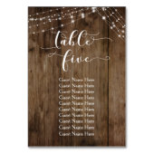 Fünf Tischdecken für Holz und Licht mit Gästekarte Tischnummer (Vorderseite)