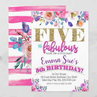 Fünf und fabelhafte Girls, floral 5. Geburtstag Einladung