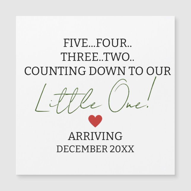 FÜNF VIER DREI ZWEI zählen bis zur Schwangerschaft Magnetkarte (Vorderseite)