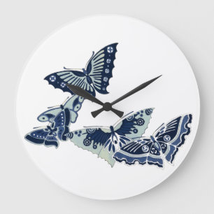Fünf Vintage blaue Schmetterlinge Große Wanduhr