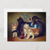 Fünf Vintage Katzen Geburtstagswünsche| POSTCARD Feiertagspostkarte (Vorne/Hinten)