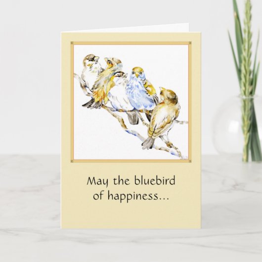 Fünf Vögel 12x18 Faltkarte Wasserfarbe Karte (Vorderseite)