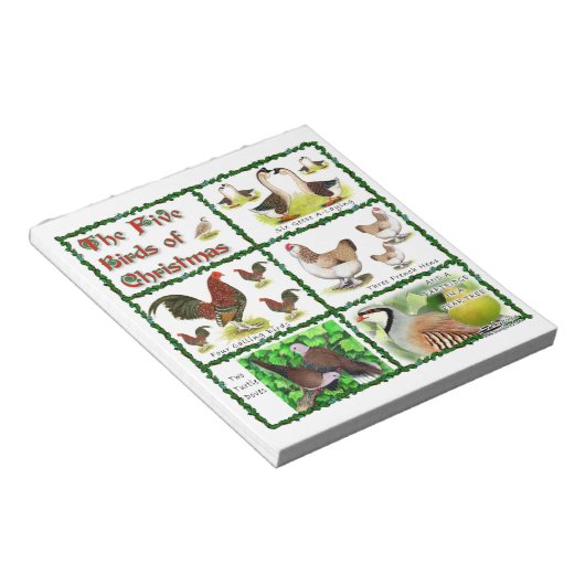 Fünf Vögel zu Weihnachten Notizblock (angewinkelt)