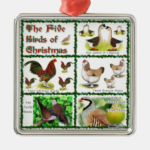 Fünf Vögel zu Weihnachten Silbernes Ornament