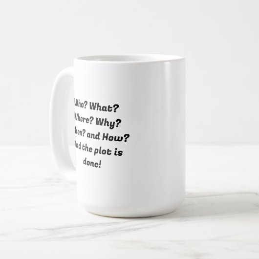 Fünf W schreiben. Kaffeetasse (Vorderseite Links)